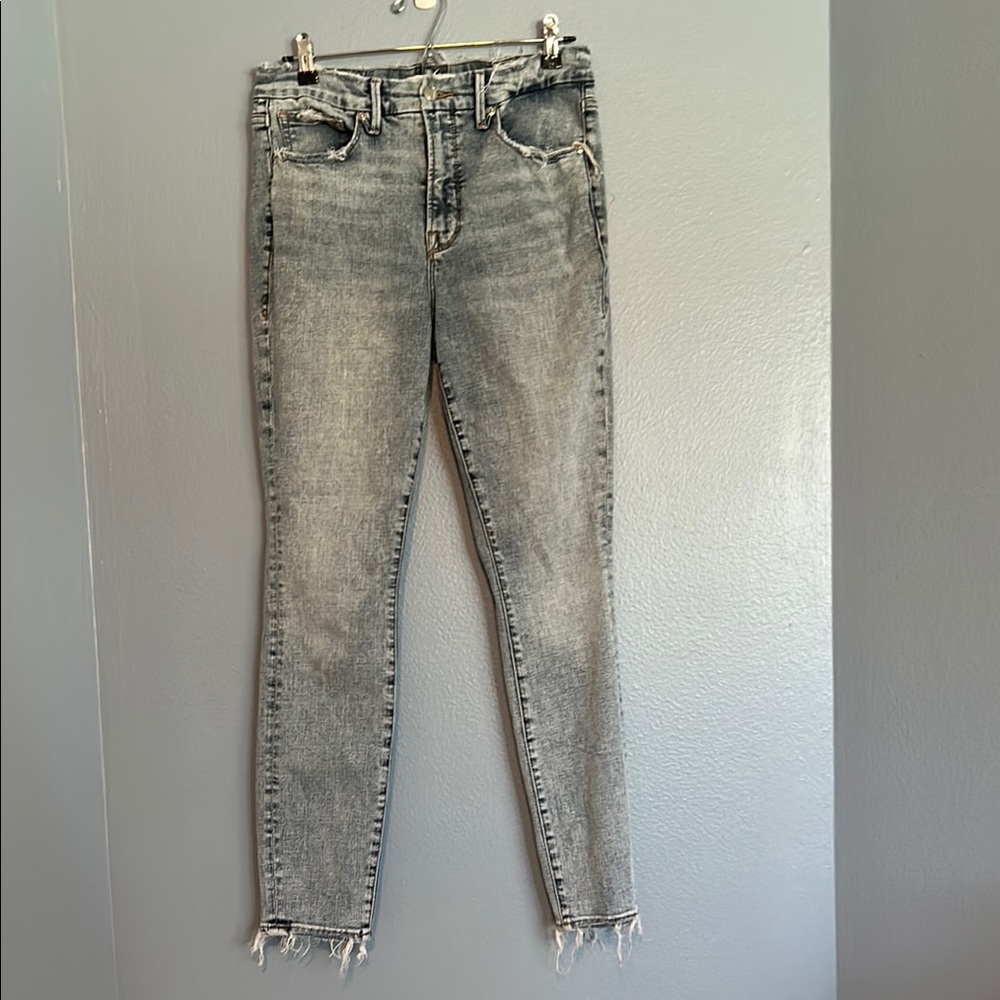Gray Skinny Jeans with Distressed Hem